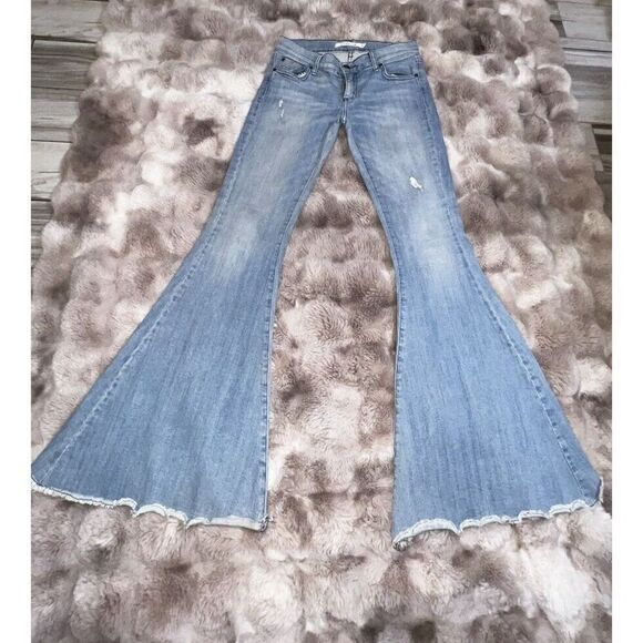 Revolve Pistola Women’s Ultra flare Leg  Distressed Pants- Fray /RawHem, Size 28 - Picture 4 of 14